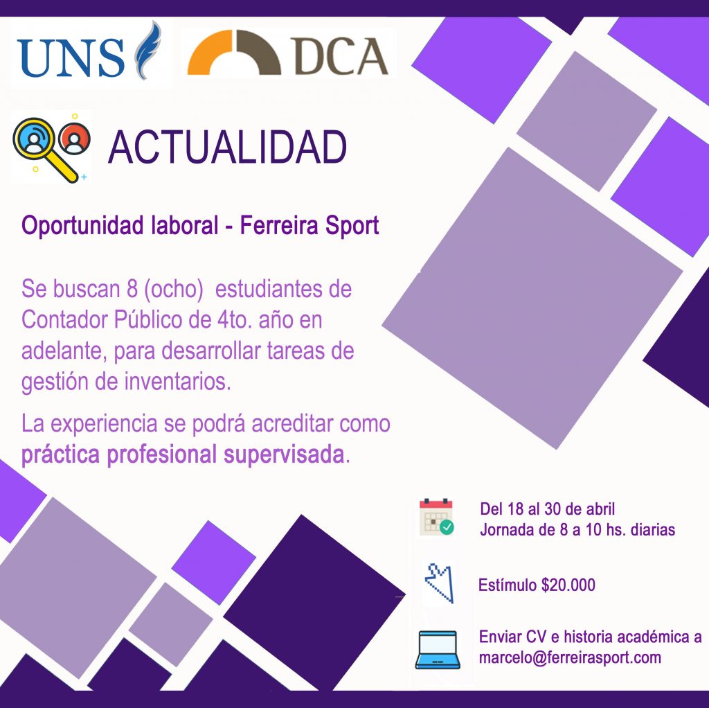Oportunidad laboral- Ferreira Sport – Departamento de Ciencias de la  Administración – UNS